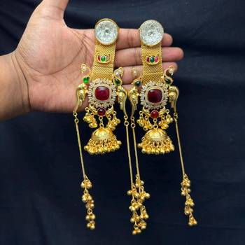 Indian Bridal Jhumka Earrings, Long Gold Kashmiri Statement Earrings 3