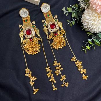 Indian Bridal Jhumka Earrings, Long Gold Kashmiri Statement Earrings 4