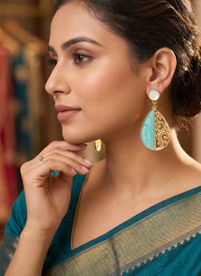 Gold-plated pear-shaped filigree earrings with turquoise and mother-of-pearl accents 1