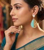 Gold-plated pear-shaped filigree earrings with turquoise and mother-of-pearl accents