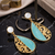 Gold-plated pear-shaped filigree earrings with turquoise and mother-of-pearl accents