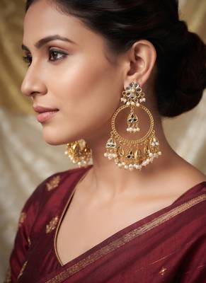 Elegant gold-plated mirror and pearl jhumka hoop earrings 1