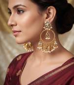 Elegant gold-plated mirror and pearl jhumka hoop earrings
