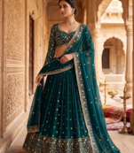 Dark Teal Green Embroidered Lehenga Choli with Dupatta