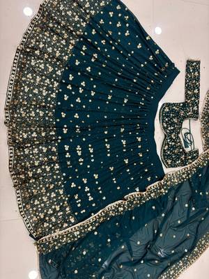 Dark Teal Green Embroidered Lehenga Choli with Dupatta 4