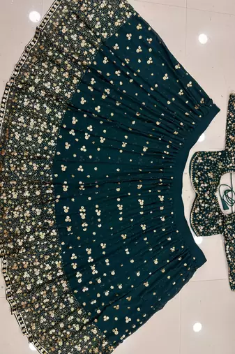 Dark Teal Green Embroidered Lehenga Choli with Dupatta
