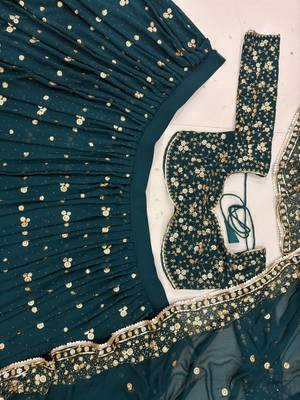 Dark Teal Green Embroidered Lehenga Choli with Dupatta 6