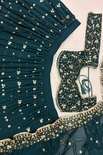 Dark Teal Green Embroidered Lehenga Choli with Dupatta
