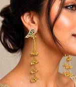 Meenakari Kundan Long Dangle Earrings, Indian Gold Tone Earrings, Rajasthani Bridal Jewelry