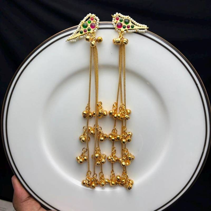 Meenakari Kundan Long Dangle Earrings, Indian Gold Tone Earrings, Rajasthani Bridal Jewelry