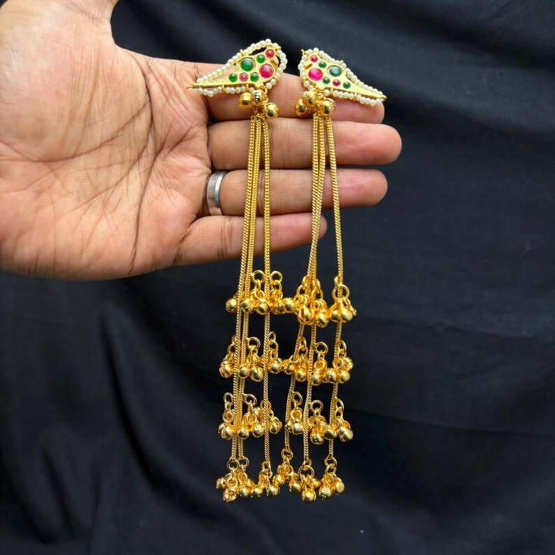 Meenakari Kundan Long Dangle Earrings, Indian Gold Tone Earrings, Rajasthani Bridal Jewelry