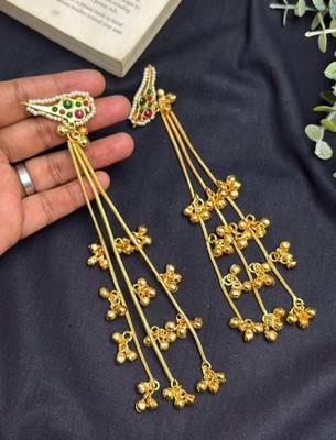 Meenakari Kundan Long Dangle Earrings, Indian Gold Tone Earrings, Rajasthani Bridal Jewelry 4