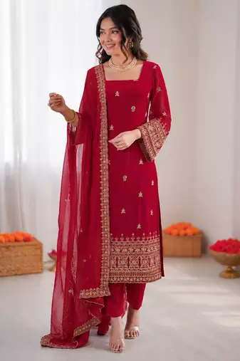 Red georgette thread with sequence salwar suit