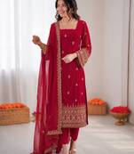 Red georgette thread with sequence salwar suit