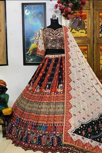 White Cotton Navratri Lehenga Choli With Dupatta