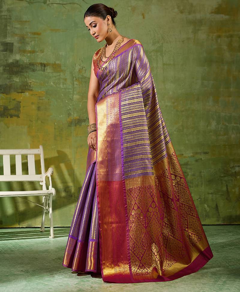 purple silk blend fancy saree with blouse
