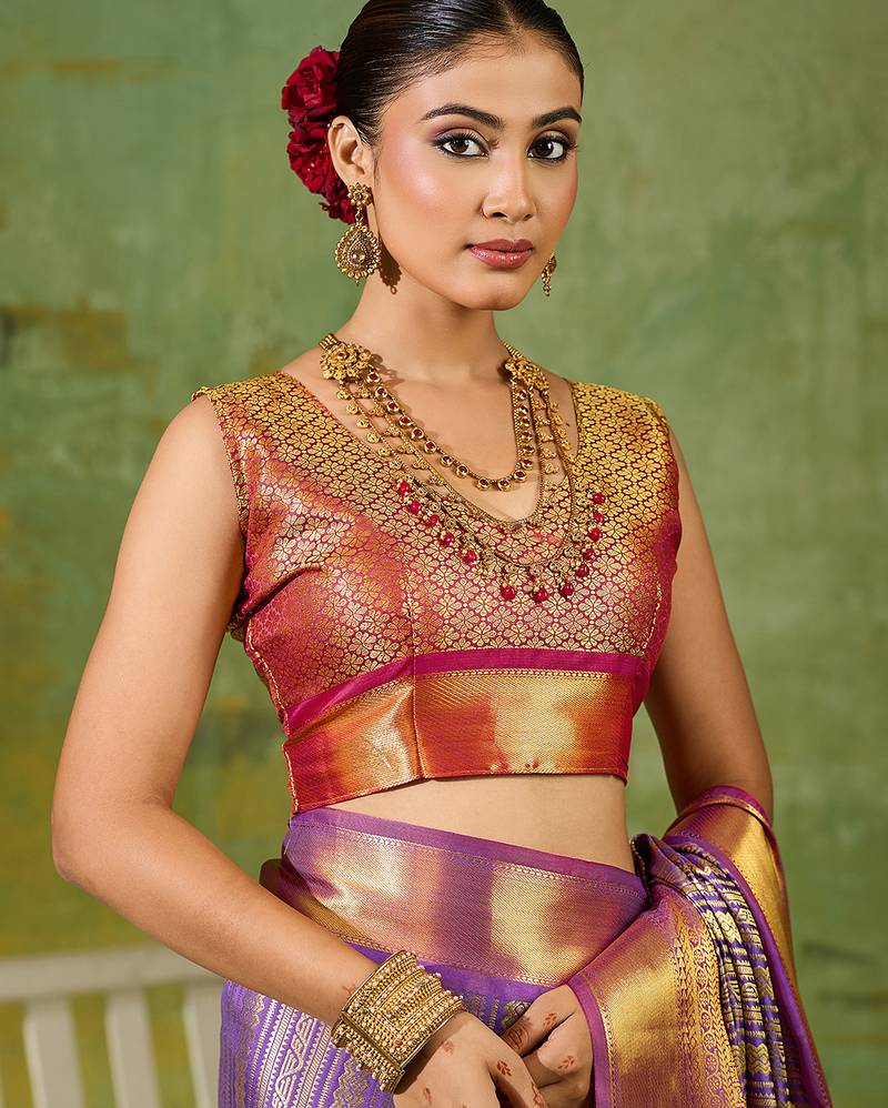 purple silk blend fancy saree with blouse