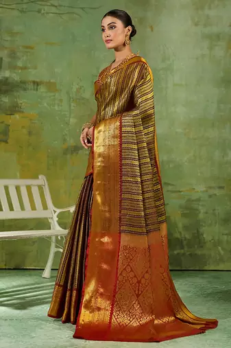 brown silk blend fancy saree with blouse