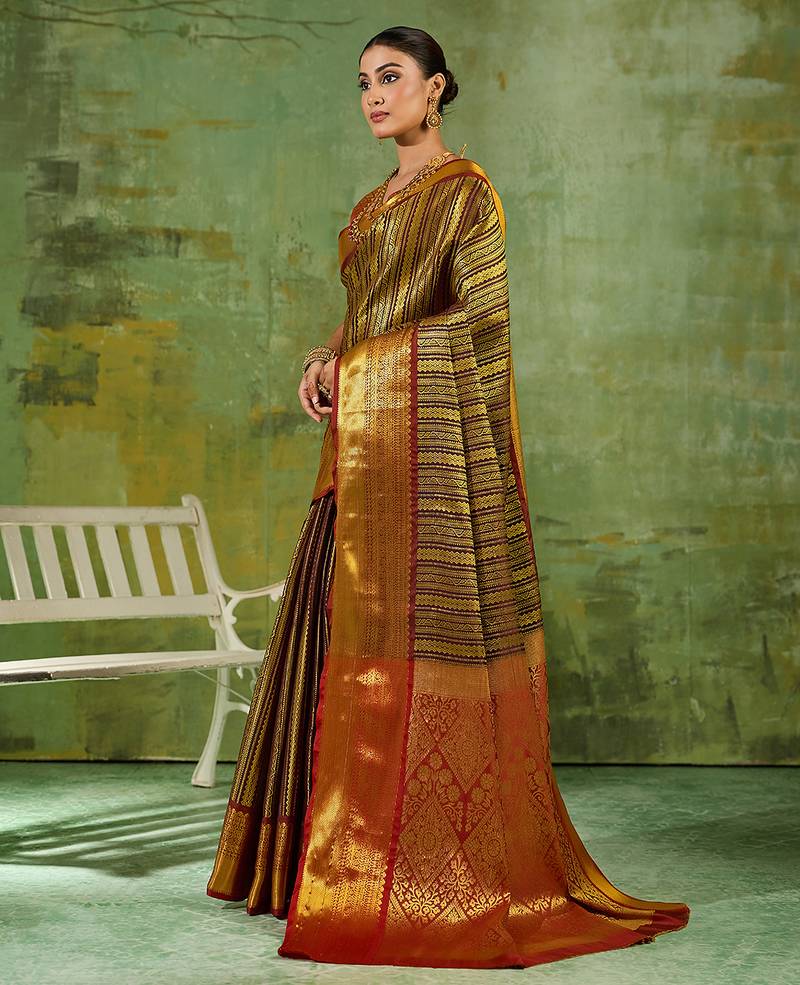 brown silk blend fancy saree with blouse