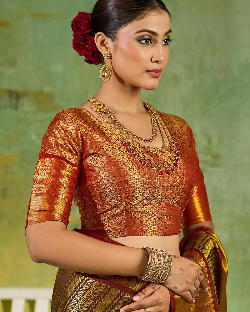 brown silk blend fancy saree with blouse