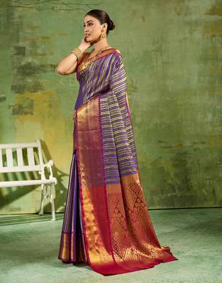 blue silk blend fancy saree with blouse 2