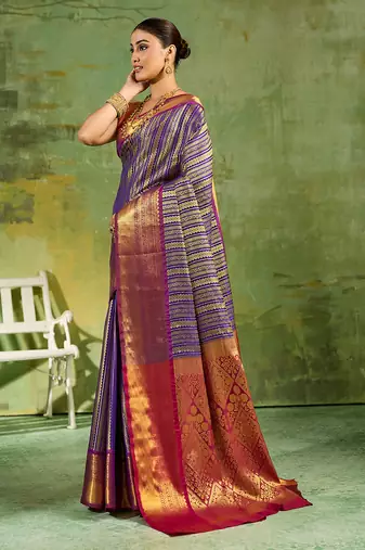 blue silk blend fancy saree with blouse