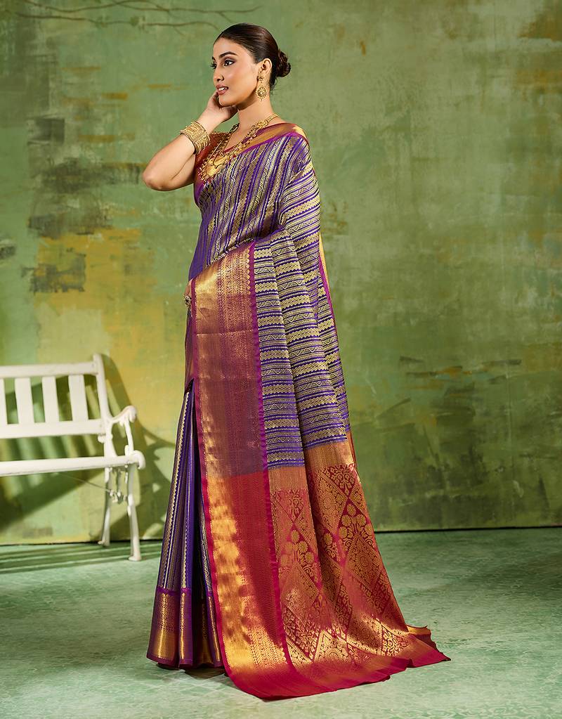 blue silk blend fancy saree with blouse