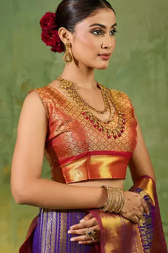 blue silk blend fancy saree with blouse