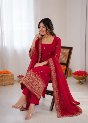 Red georgette thread with sequence salwar suit 2