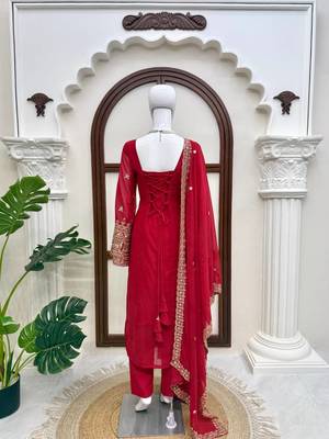Red georgette thread with sequence salwar suit 4