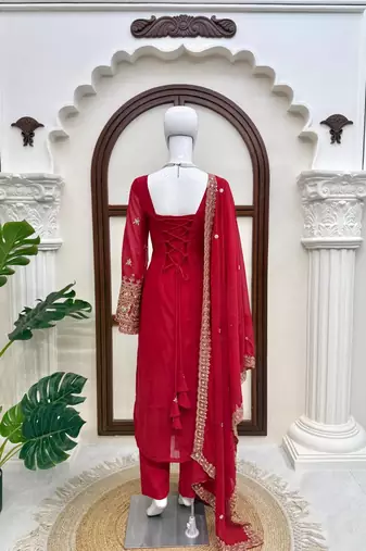 Red georgette thread with sequence salwar suit