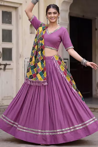 MAUVE PURPLE RAYON EMBROIDERY PARTY WEAR LEHENGA CHOLI 