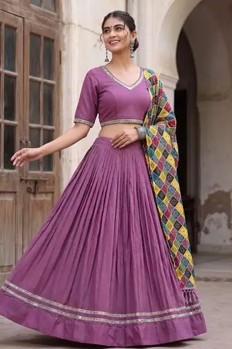 MAUVE PURPLE RAYON EMBROIDERY PARTY WEAR LEHENGA CHOLI 