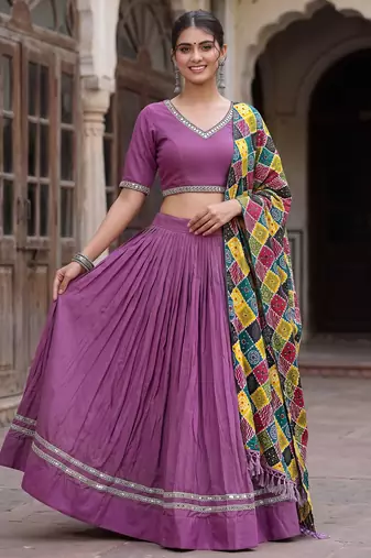 MAUVE PURPLE RAYON EMBROIDERY PARTY WEAR LEHENGA CHOLI 