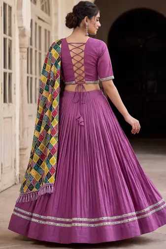 MAUVE PURPLE RAYON EMBROIDERY PARTY WEAR LEHENGA CHOLI 