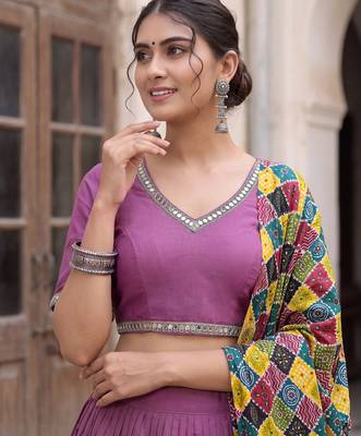 MAUVE PURPLE RAYON EMBROIDERY PARTY WEAR LEHENGA CHOLI  5