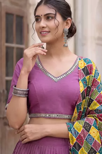 MAUVE PURPLE RAYON EMBROIDERY PARTY WEAR LEHENGA CHOLI 