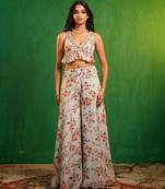 Sky blue printed organza co ord set