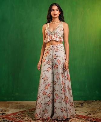 Sky blue printed organza co ord set 2