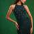Midnight green embroidered lycra crepe skirt set