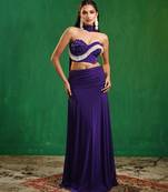 Royal purple embroidered imported lycra drape skirt set