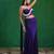 Royal purple embroidered imported lycra drape skirt set