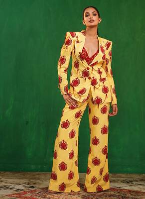 Yellow red printed imported crepe co ord set 1