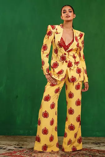 Yellow red printed imported crepe co ord set