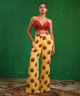 Yellow red printed imported crepe co ord set 2