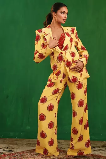 Yellow red printed imported crepe co ord set