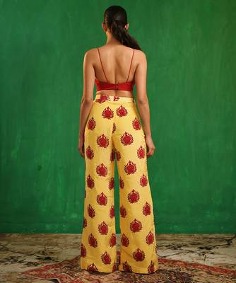Yellow red printed imported crepe co ord set 4