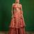 Peach pink embroidered tissue silk skirt set
