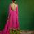 Fuchsia pink green embroidered crepe and glass organza anarkali set
