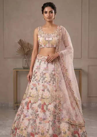  Net Lehenga Choli with Heavy Floral Embroidery & Dupatta